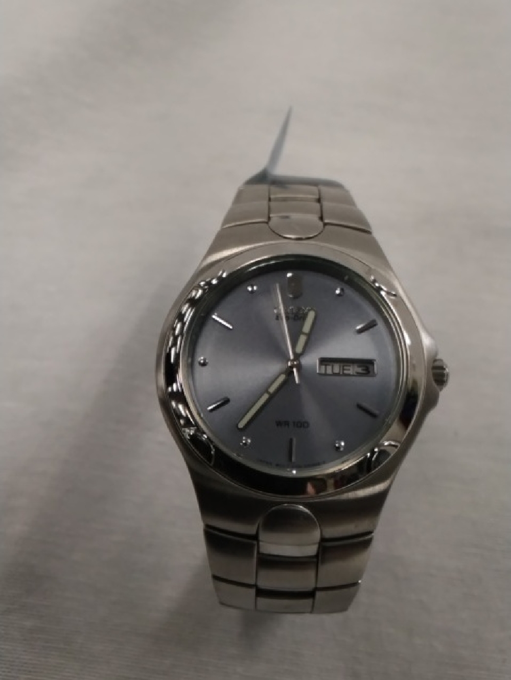 Stainless Steel Eco-drive Wristwatch with Blue Dial